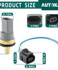 Premium Grade Engine Coolant Temp Sensor Replacement OEM 06A919501 with size details and 2-pin connector.