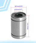 Heavy Duty Double Shielded Linear Motion Ball Bearing 12 mm Id 21 mm Od Lm12Uu Sae52100 Carbon Steel with dimensions displayed.