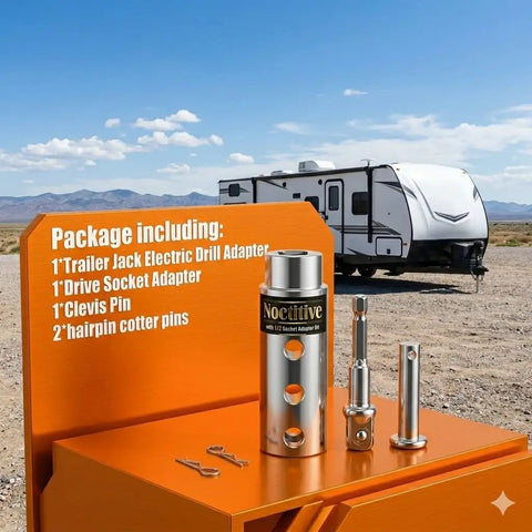 Trailer Jack Drill Adapter Kit 1 Inch Drive Shaft 2 In 1 For Cordless Drill And Ratchet Stainless Steel with RV in background