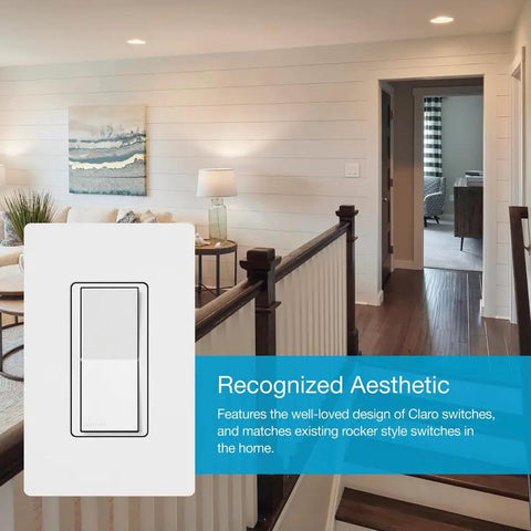 Caseta Smart Claro 3 Way Accessory Switch Pair With Diva Dimmer Or Claro Smart Switch in modern living room setting