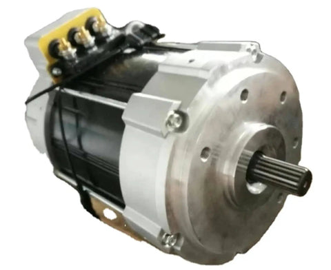 Slick AC Traction Motor For EV Car Conversion Pumping Out Serious 72 Volt 10 Kilowatt Juice, side view showing connectors.