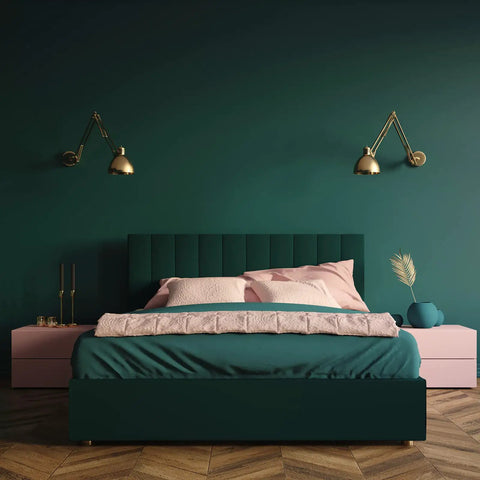 Dark Green Peel And Stick Wallpaper Removable Vinyl Self Adhesive Wall Covering For Counters Cabinets And Rooms Renter Friendly Large Roll With Grid Cut Guide 15.7 Inches By 315 Inches in a modern bedroom