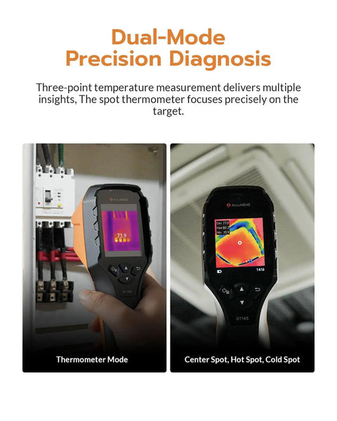 Thermal Imaging Camera With Edge Enhancement And Dual Mode Inspection For Real Time Temperature Display, Center Hot Cold Spot Readouts, Thermometer Mode For Fast Point And Shoot Readings, Full Screen Thermal Imaging For Moving Target Monitoring in hand