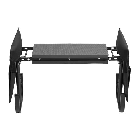 Height Adjustable Garden Kneeler Seat With Foldable Bench front view showing dual tool pouches and non slip feet