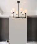 6 Light Chandelier With Fabric Shade In Matte Black Finish Modern Pendant Lighting For Living Room And Dining Room