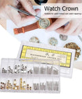 Hands using Pro Grade Stainless Steel Watch Crown Kit With Spring Bars And Repair Tools in watch repair process.