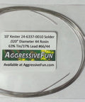 Close-up of Rosin Core Solder 63/37 Alloy .020 Inch Diameter, packaged in a clear bag, showing the label details.