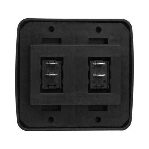 Heavy Duty 12V SPST On Off Toggle Switch With Bezel For RVs Campers Trailers Boats Power Your Lights Pumps Fans Vents And More UL CSA VDE Approved For Marine And Off Grid Use black bezel with two switch openings and copper terminals