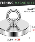 Ultra Strong Neodymium Fishing Magnet 1200 Lbs Pulling Power Three Point Nine Four Inch Diameter with Countersunk Hole Eyebolt