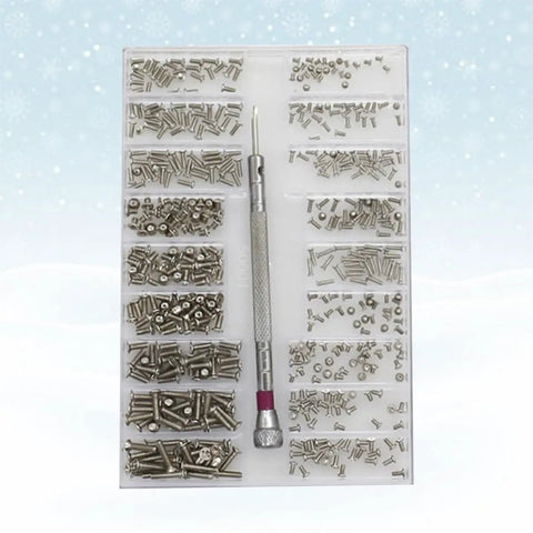 Miniature Screw Kit Set With Silver Tiny Screws For Eyeglasses, Sunglasses And Watches, organized storage case, screwdriver.