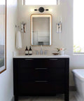 Industrial Black Vanity Light Fixtures For Bathroom Hardwired Farmhouse Wall Sconce in modern bathroom setting