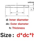 Stainless Steel Flat Washer Kit All In One Assortment For Pros And DIYers Multiple Sizes From M1.6 To M22 Includes M12x24x1.2 Spacers And Gasket Style Washers For Automotive And Home Projects measurement diagram showing inner diameter, outer diameter, and thickness
