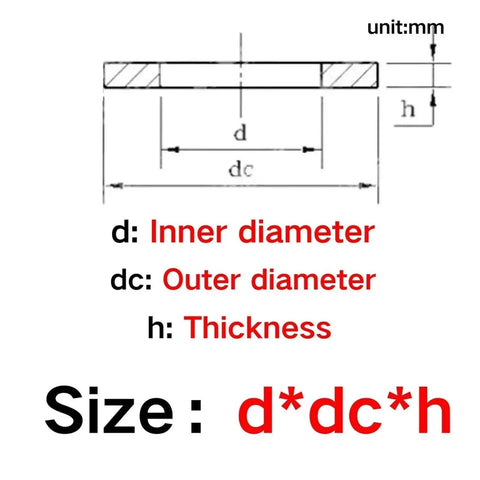 Stainless Steel Flat Washer Kit All In One Assortment For Pros And DIYers Multiple Sizes From M1.6 To M22 Includes M12x24x1.2 Spacers And Gasket Style Washers For Automotive And Home Projects measurement diagram showing inner diameter, outer diameter, and thickness