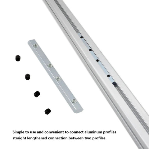 4 Pack Heavy Duty 3030 Series Aluminum Profile Straight Line Connector With M6 Screws, carbon steel bracket and screws visible.