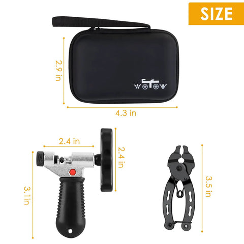 Pro Grade Bike Chain Repair Tool Kit With Mini Master Link Pliers, Chain Breaker Splitter case and tools dimensions