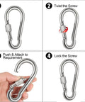 Beefy Locking Carabiner Clips 2.36 Inch Heavy Duty Stainless Steel 6 Pack With Thumb Screw Spring Hooks 304 Premium Gear Clip