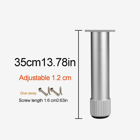 Top Tier Adjustable Furniture Legs With Dope Brushed Aluminum Finish And Heavy Duty Stainless Screws For Cabinets Tables Flex Height Setup To Fix Wobbly Floors Instantly Sleek Urban Living, showing 35cm adjustable leg with screws.