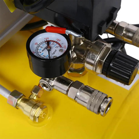 This Bad Boy 10 Gallon Air Compressor Is A Total Beast With 3.5 HP Power. The Horizontal Oil-Lubricated Tank Hits 115 PSI For Serious Garage Work, Auto Repair, Painting, And Inflation Tasks. Durable Induction Motor Meets Mobile Convenience Via Smooth