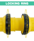 Close-up of locking ring on Beefy 25 Ft 30 Amp 125V RV Power Cord Marine Grade Yellow L5-30P To L5-30R with black rings