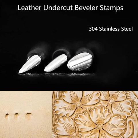 Leather Beveling Set Pro Grade Three Piece Undercut Bevelers In Stainless Steel For DIY Leather Crafting with floral design