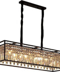 5 Light Rectangular Modern Crystal Chandelier Hanging Fixture For Dining Room Living Room Kitchen Hallway Bathroom Lobby With Sleek Geometric Design And Sparkling Crystal Droplets