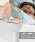 Elongated Toilet Seat Quiet Close for Home Bathroom with soft-close lid and colorful design, shown partially open on a toilet.