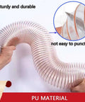 Heavy Duty Flexible Clear Dust Collection Hose Tough As Nails Shop Vacuum Attachment, 4 inch, PU material, durable and puncture resistant.