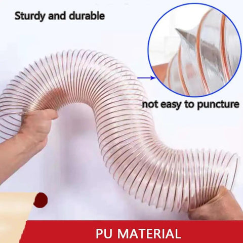Heavy Duty Flexible Clear Dust Collection Hose Tough As Nails Shop Vacuum Attachment, 4 inch, PU material, durable and puncture resistant.