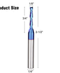 Solid Carbide Spiral Upcut Router Bits Set Two Pieces One Quarter Inch Shank One Eighth Inch Cutting Diameter Two And A Half Inch Total Length Nano Blue Coating Workhorse For Carving Standard Milling Finishing And Boring