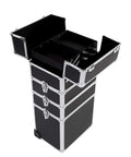Portable Aluminum Frame 4 In 1 Tool Box On Wheels With Removable Carry Case Travel Trolley Organizer open with compartments visible