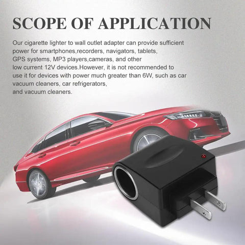 Plug And Play Ac To Dc Car Cigarette Lighter Adapter Converter, 120V To 12V Universal Wall Plug Extender, power adapter with red light