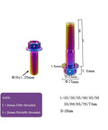 Premium Grade Titanium Flanged Hex Head Bolts M10 X125 Pitch X73mm beefy disc brake caliper bracket screws, colorful detail.
