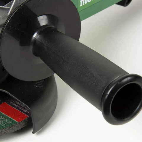 Close-up of handle and guard on 4.5 Inch Angle Grinder With 10.5 Amp Motor And 11,500 RPM, Paddle Switch, Non Locking For Safe, Ergonomic 6.6 Inch Grip