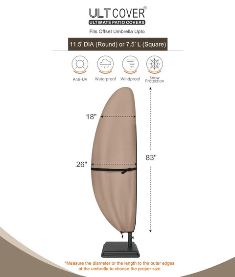 Heavy Duty 600D Patio Parasol Cover For Offset Banana Cantilever Umbrellas 7.5 To 11.5 Feet Waterproof Outdoor Shield 83 inches