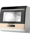 Smart Portable Countertop Dishwasher With Automatic Disinfect Cycle For Killer Kitchen Results, compact white unit with dishes visible.