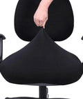 Person demonstrating Stretch Jacquard Office Chair Seat Cover Protector Removable Washable Anti Dust Desk Chair Cushion Guard