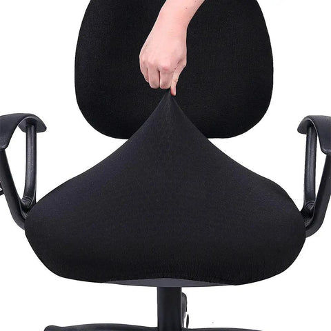 Person demonstrating Stretch Jacquard Office Chair Seat Cover Protector Removable Washable Anti Dust Desk Chair Cushion Guard