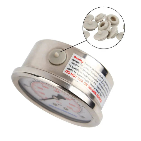Gray Silicone Oil Seal Plug Set For 2.5-Inch Glycerin-Filled Pressure Gauges, 10 Pack Rubber Oil Caps, 8mm Diameter, Leakproof Seal For Liquid-Filled Gauges shown installed on gauge