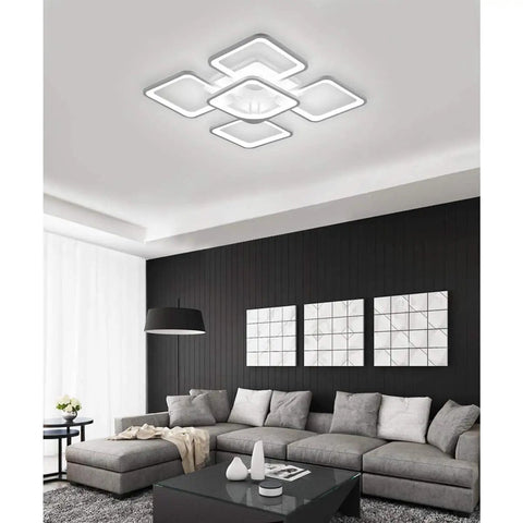Sleek Two Layer Square LED Ceiling Light Flush Mount White Modern Minimalist Chandelier For Living Room And Bedroom 75W Cool White 5000K With Five Square Shades For Bright Even Illumination