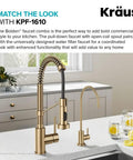 Kitchen Water Filter Faucet In Brushed Gold Standalone Beverage Faucet For On Demand Clean Water next to sink with plants