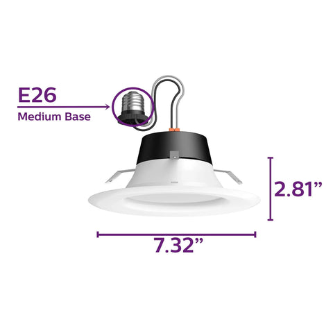 Diagram of Flicker Free LED Recessed Downlight Fits 5 Inch Or 6 Inch Can Dimmable EyeComfort 750 Lumen Soft White 2700K 8.5W E26 Base