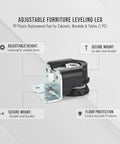 Versatile Adjustable Furniture Leg For Cabinets Wardrobes And Tables Durable PP Plastic Leveling Foot Replacement Black 1 Pack No Nonsense Easy Install For Stable Support On Uneven Floors, featuring secure mount and adjustable height.