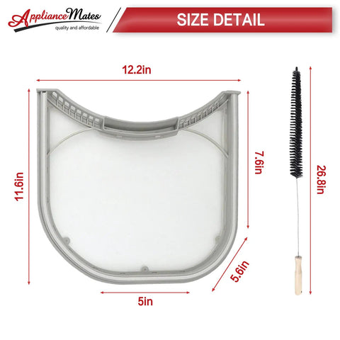 Dryer Lint Filter With Felt Seal For LG And Kenmore Dryers Replacement Part 1266857 with vent trap cleaner brush size details