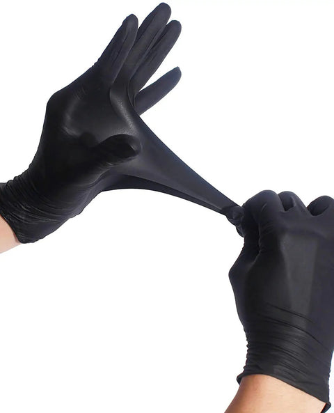 Person wearing Heavy Duty Nitrile Gloves With Micro Textured Fingertips For Maximum Grip Like A Boss, Powder Free, pulling glove