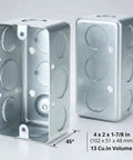 Electrical Box 12 Pack 4 By 2 Inch, 13 Cubic Inches, Deep One And Seven Eighths Inch, Galvanized Steel with knockouts on display