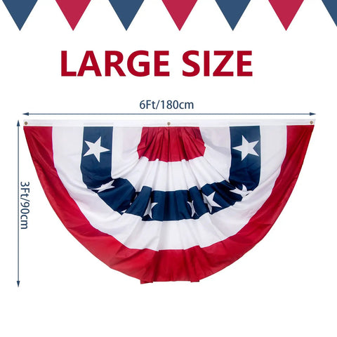 3x6 Ft Pleated All American Flag Bunting For Outside And Indoor Patriotic Half Fan Banner With Brass Grommets Large Size
