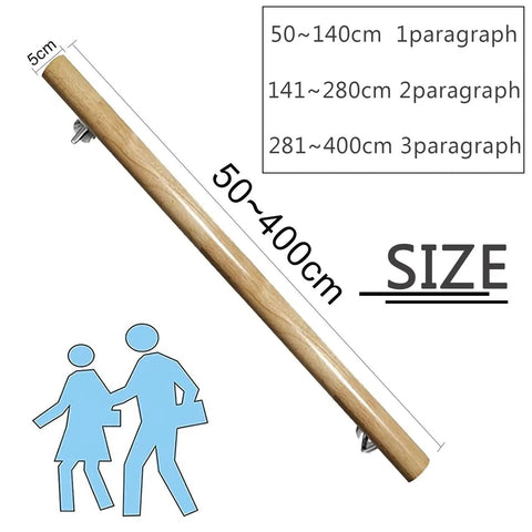 Hardcore Wood Stair Handrail Wall Mounted Banister No Sweat Setup Heavy Duty Safety Railing featuring size options 50~400cm.