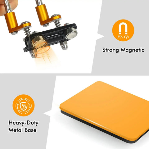 Strong magnetic feature and heavy-duty metal base of Magnetic Helping Hands Soldering Station With Stable Base.