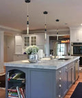 Black Cylinder Crystal Pendant Light With Dimmable 5W LED above kitchen island
