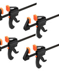 Eight Inch Quick Grip Clamps Four Pack Adjustable Wood Clamps For Woodworking Bar Clamps shown in black and orange